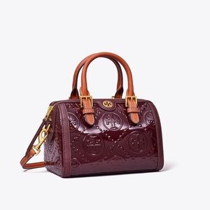 Tory Burch T MONOGRAM PATENT EMBOSSED MINI BARREL
